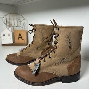 Laredo Vintage Lace Up Western Boots Kiltie 8M Suede Leather Cowgirl Ankle USA